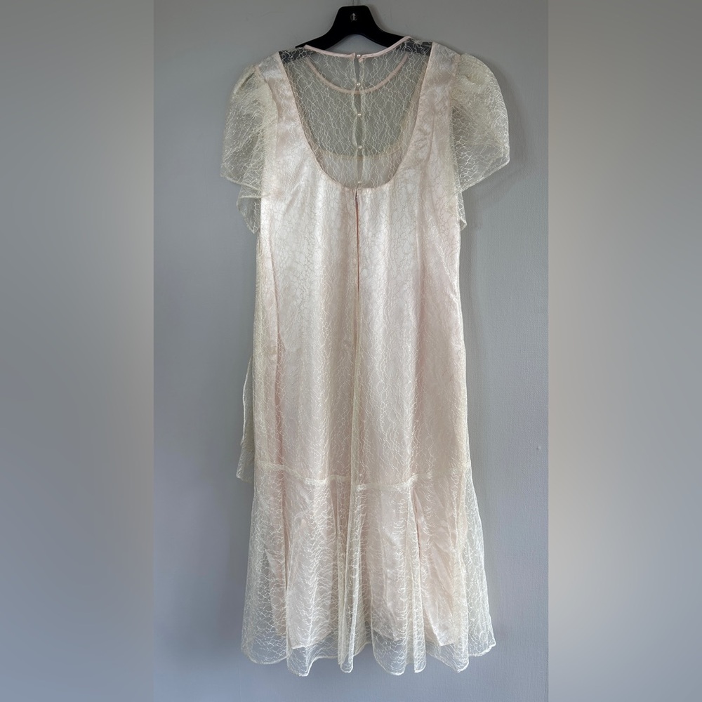VINTAGE JCPENNEY Lace Asymmetric Formal Dress Pearl Fringe Victorian Goth Size L - Picture 11 of 12